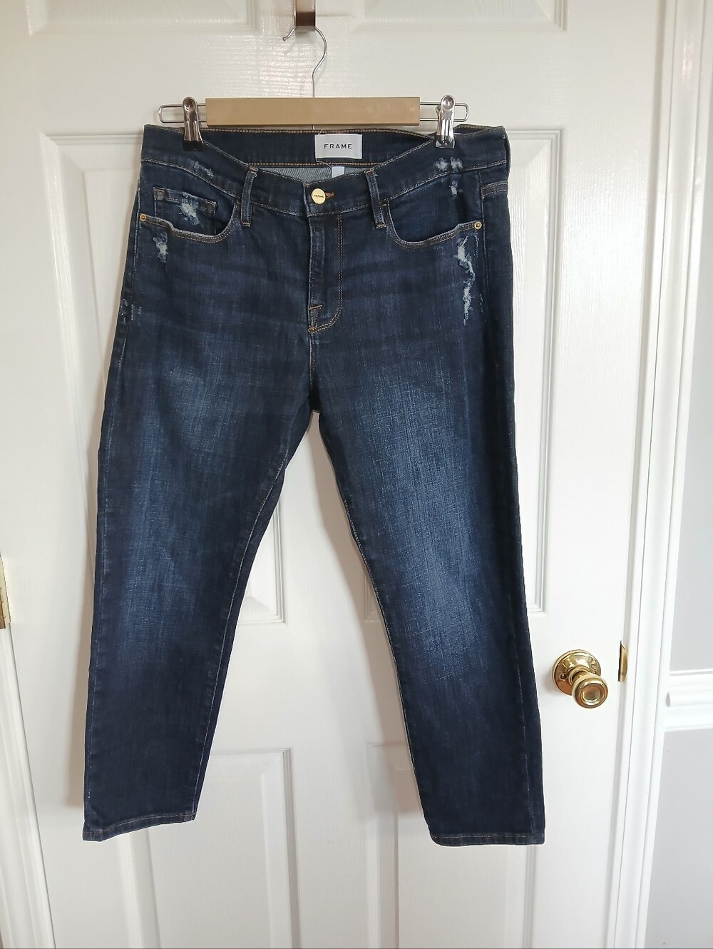 Frame Denim Le Garcon Crop Dark Wash Casual Cotton Blend Preppy Classic